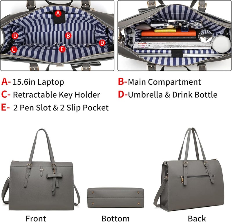 Keyli 4pc Sets Laptop Bag for Women Large Leather Laptop Briefcase with USB Charging Port Computer Shoulder tote Bags Purse - Image 4